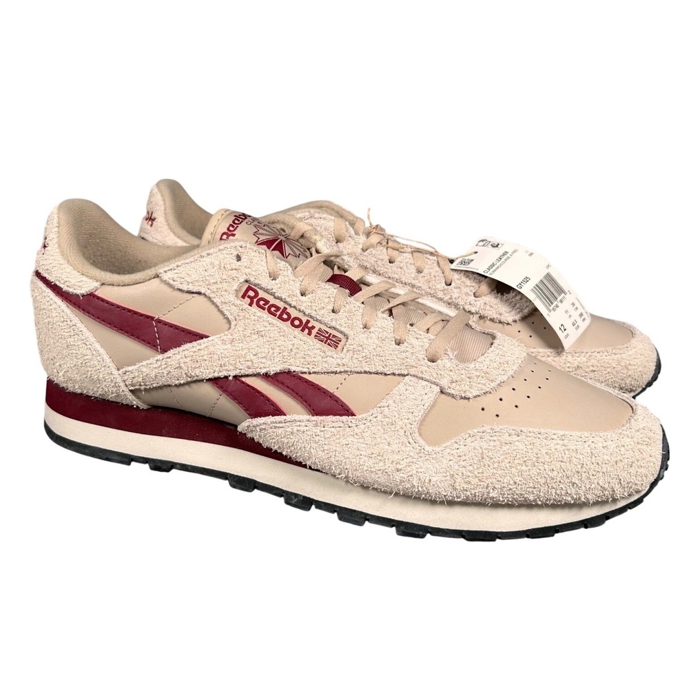 Reebok Classic Beige Sneaker Burgundy Shaggy Suede Leather GY1525 Mens 12 New